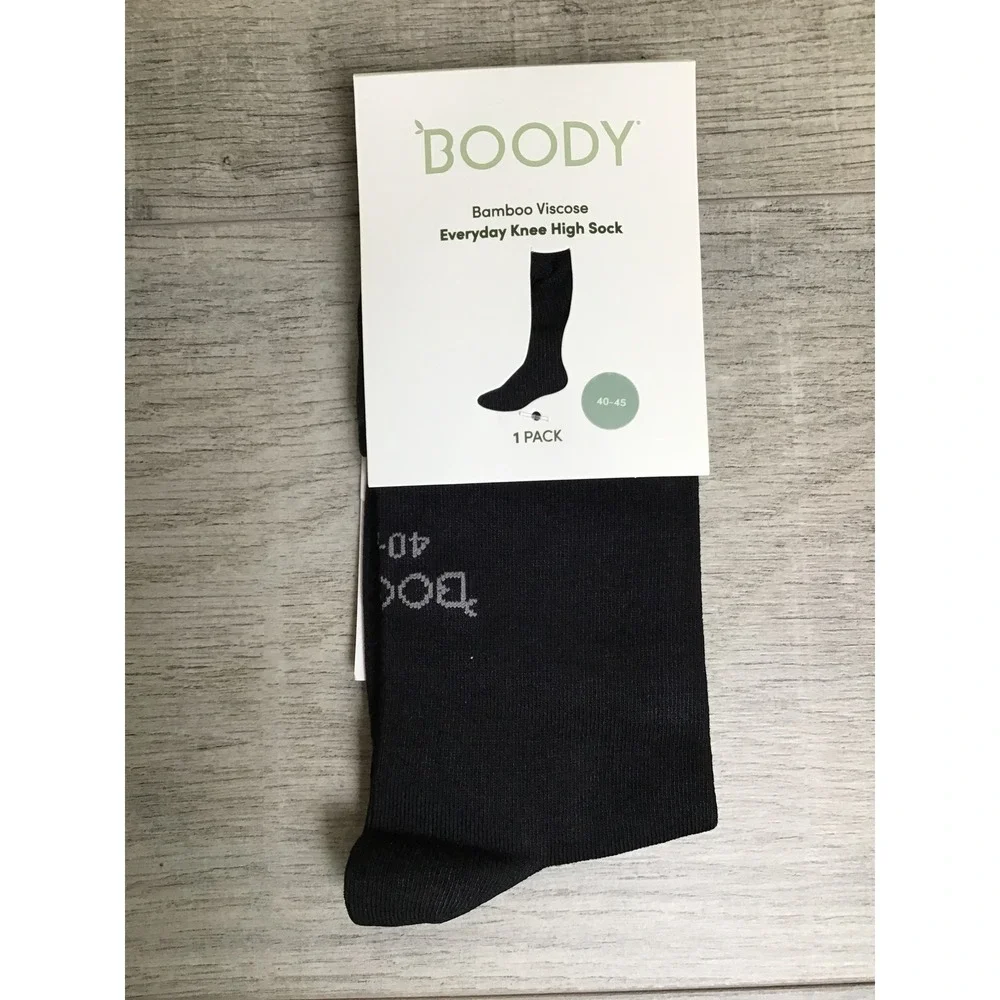 Boody Unisex Black Bamboo Viscose Everyday Knee High Socks 1Pack Size M40-45 NWT